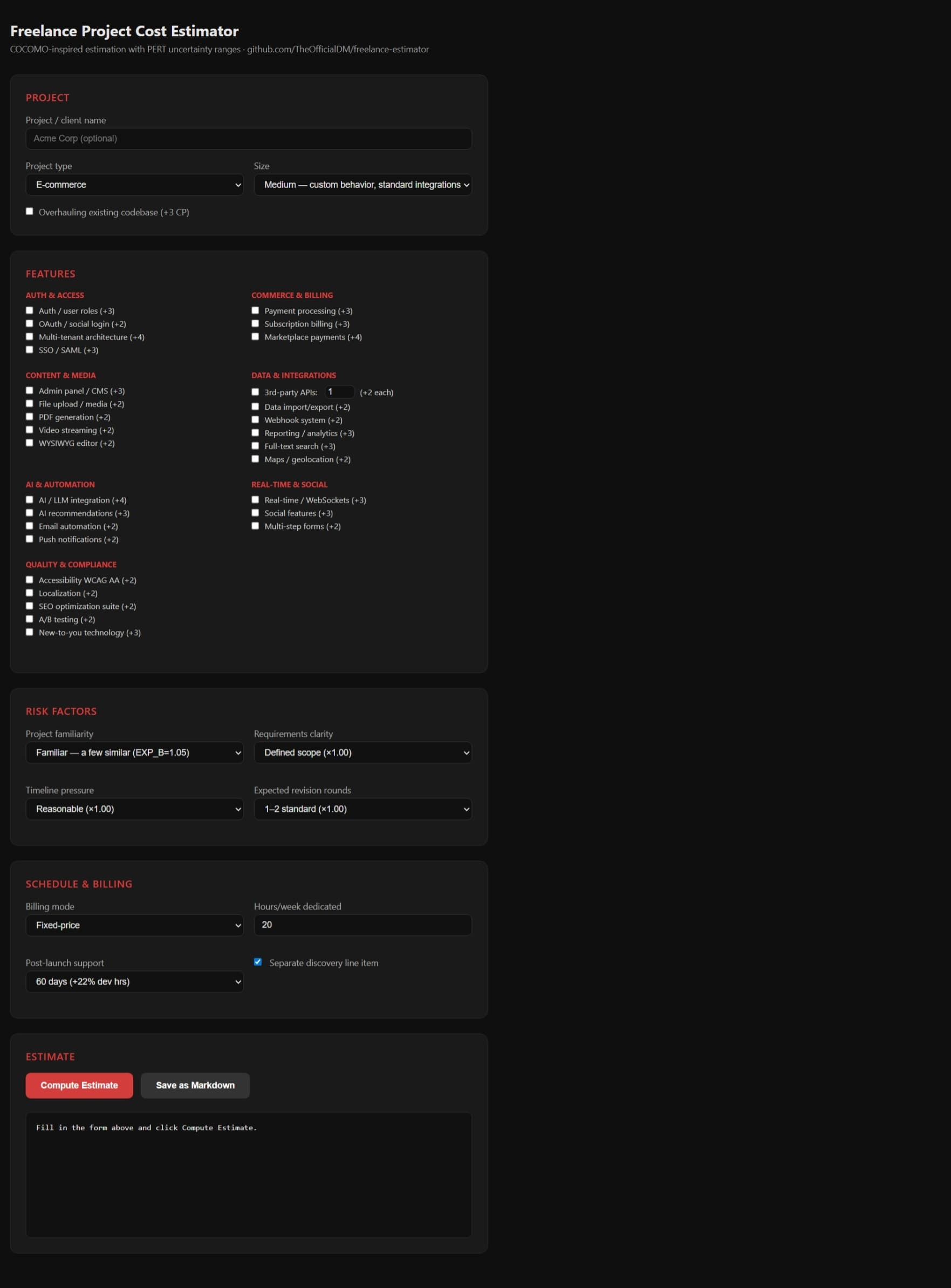 Freelance Project Cost Estimator